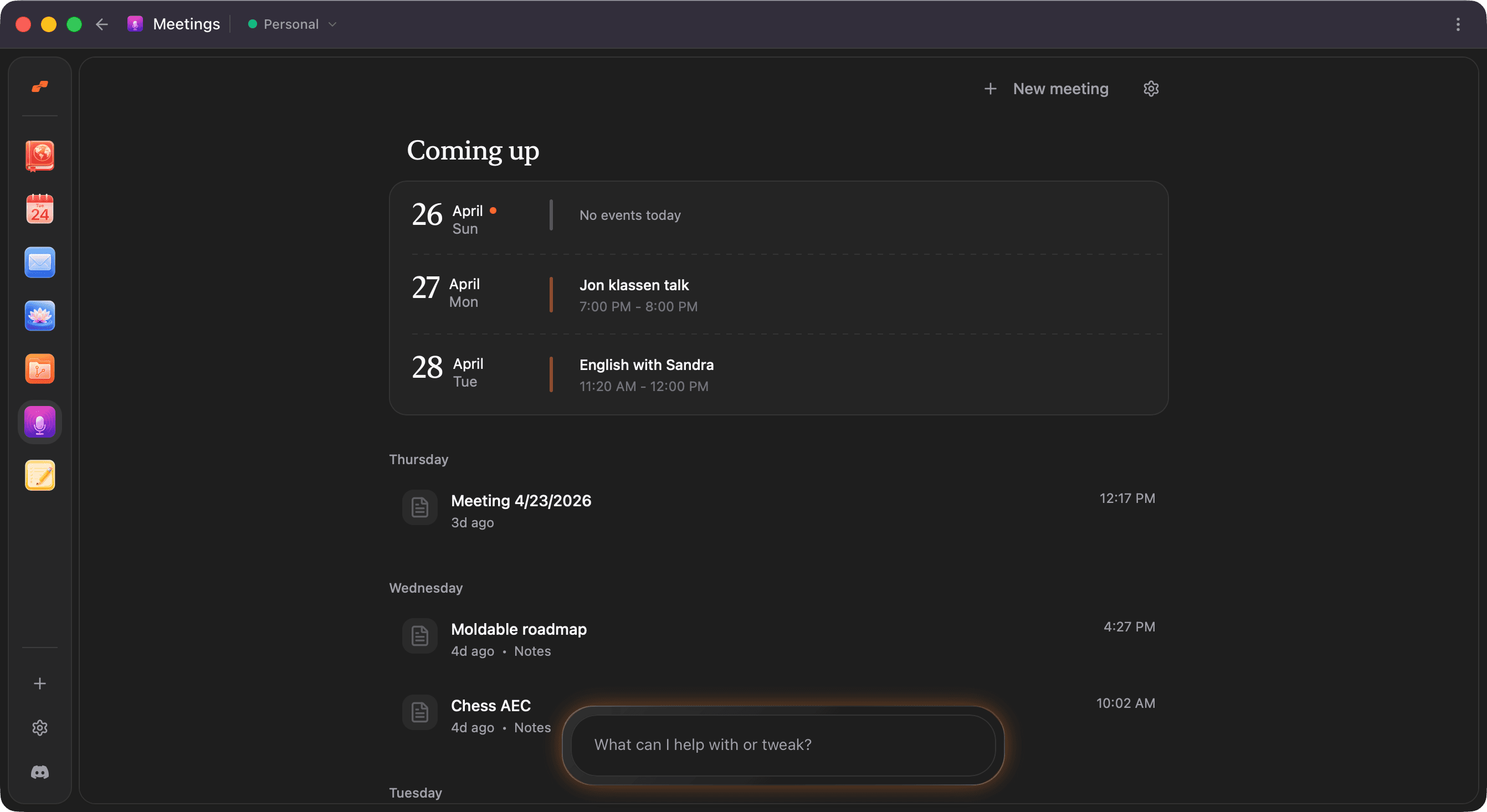 Meetings screenshot